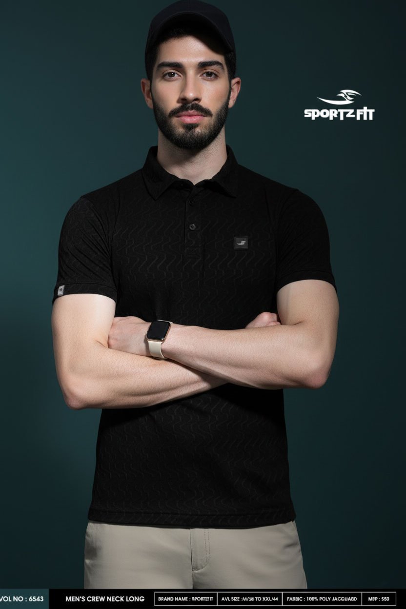 Men Collar Neck T-Shirt  | Black | XXL |  SBT39